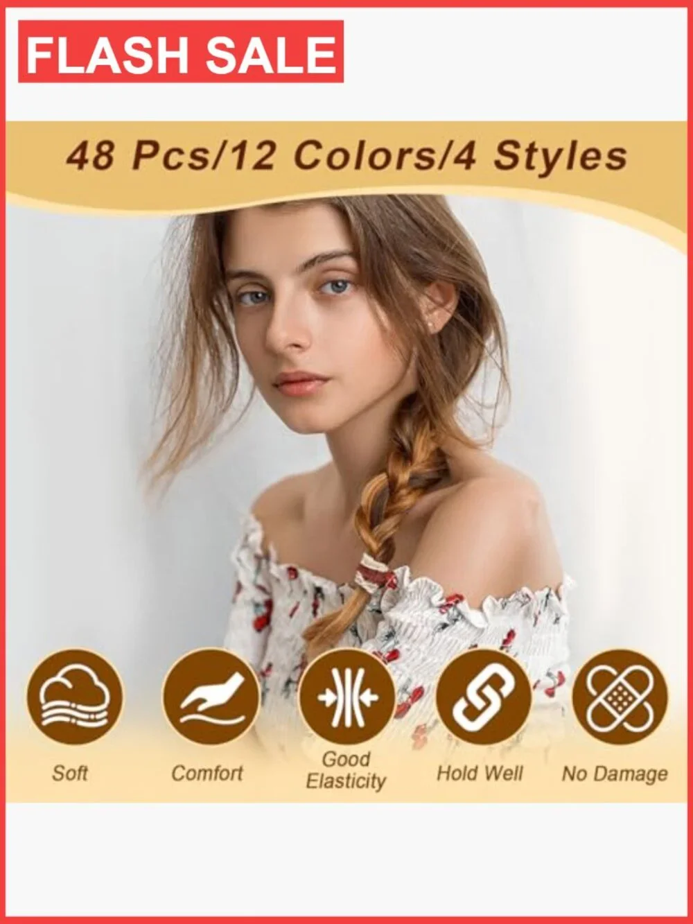 48 PCS Boho Braided Elastic Hair Ties No Damage Ponytail Holders